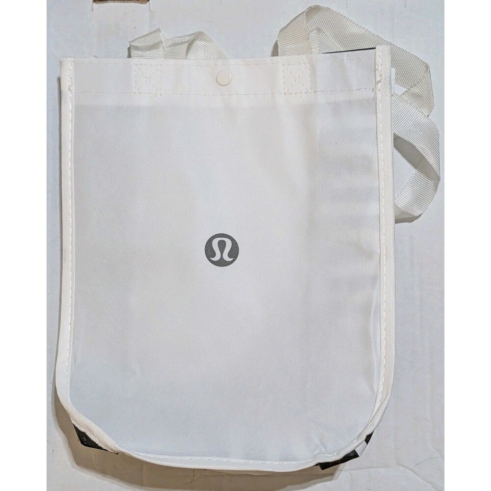 Lululemon Small Reusable Tote Bag White/Black Snap Closure Everyday Shopper
